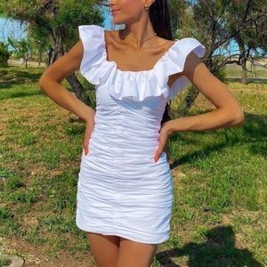NWT Zara White Poplin Ruffle Dress